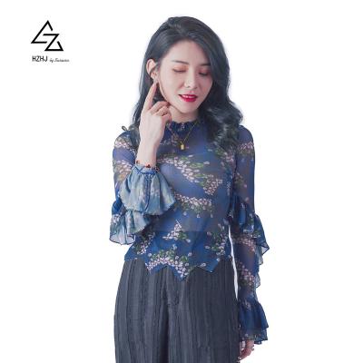 China Floral Print Women Anti-Wrinkle Shirts Casual Slim Modest Shirts Long Sleeve Top Blouse Ladies Causal Tops for sale