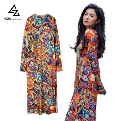 China Anti-wrinkle Spring/Summer Flower Casual Dresses Printed Women Sexy Lady Office Dresses Elegant Skirt Shirt Dress For Women for sale