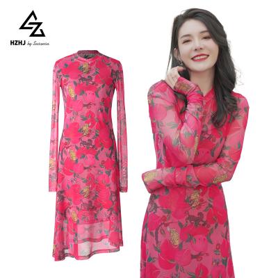 China Anti-Static Women's Clothing Wrap Crew Neck Polyester Dress Summer Length Dinner Dress Mid for Ladies for sale