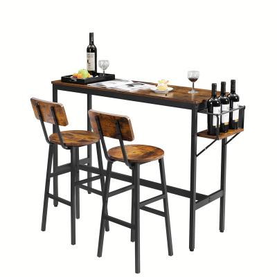 China 3pcs multifunctional antique industrial designed bar stool wooden high footed barstool and bar table high bar chair with backrest for sale