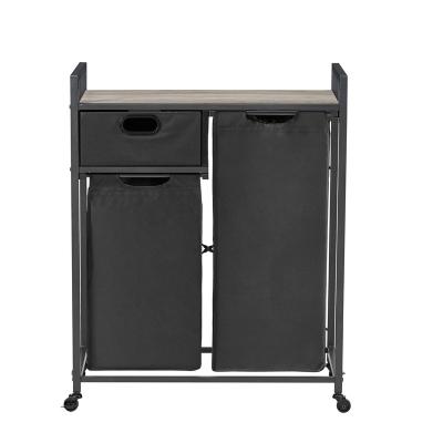 China Clothing Laundry Hamper Organizer Heavy Duty Hamper Sorter Laundry Trolley with Removable Bags and Drawer for sale