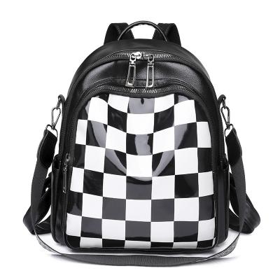 China Lady Soft leather backpack 2022 new leisure women's single shoulder bag small chessboard large capacity soft schoolbag for sale