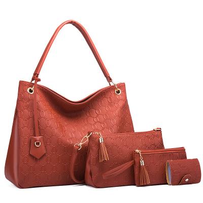 China Soft four-piece set of new fashion 2021 female bag tassel hand bill of lading mother son bag large capacity foreign TR shoulder bag for sale