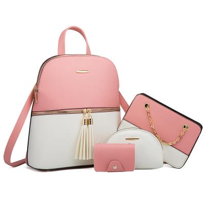 China Fashion 2021 New 4pcs Amazon Fashion PU Leather Goods In Women Backpack Purse Set For Lady for sale