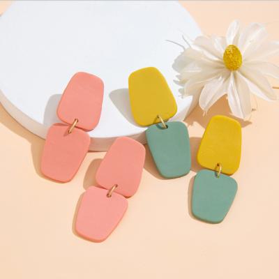 China Wholesale FASHIONABLE 2021 Latest Design Polymer Earrings Geometric Clay Handmade Clay Dangle Earrings For Women for sale