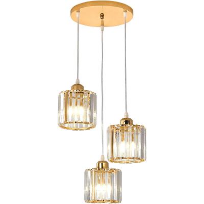 China Luxury Bright Home Decoration Living Room Lamp Gold Color 1 Head 3 Round Hanging Head And Glass Crystal Chandelier Square Pendant Light for sale