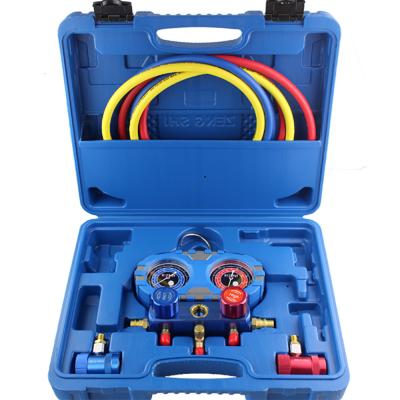 China Gasonline Dual Injector Cleaner Indicated Pressure Valve R1234YF With Blue Plastic Box Indicated Pressure Valve Double Pressure Gauge for sale