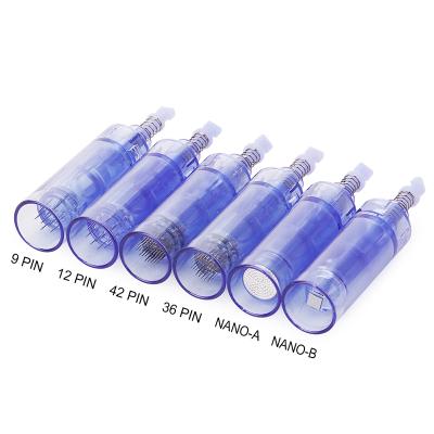 China Anti-Blister Microneedle Dermaroller Cartridges 9/12/36/42pins Bayonet Dermapen Needles Nano Blue Cartridges For Dr. Pen A1 for sale