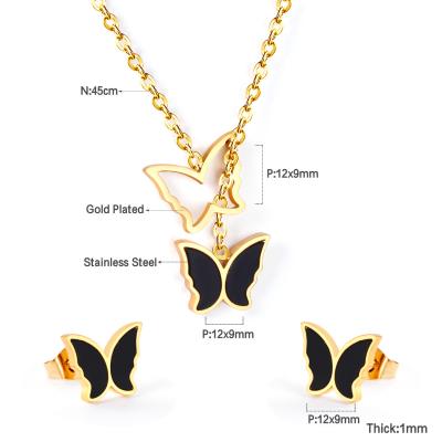 China TRENDY Fashion Elegant 18K Gold Plated Butterfly Earring Necklace Custom Stainless Steel Jewelry Set For Women Girls for sale