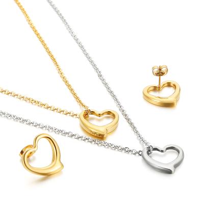 China Popular TRENDY Rose Gold Heart Set Women Necklace and Earring Jewelry Sets for sale