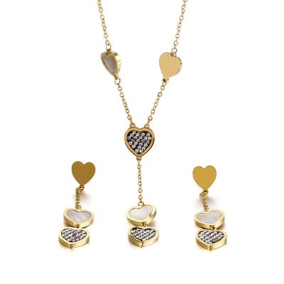 China Trendy Fashion Women's Romantic Accessories Diamond Necklace Earring Jewelry Set for sale