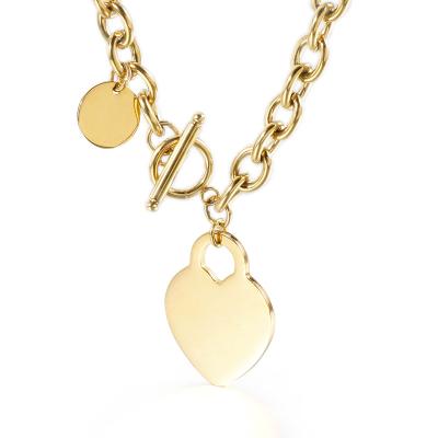 China Stainless Steel FASHIONABLE Heart Buckle OT Link Chain Pendant Necklace For Women for sale