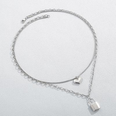 China FASHIONABLE Multi Layer Jewelry Multi Layer Lock And Heart Chains Double Layer Pendant Necklace For Women for sale