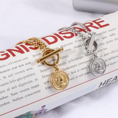 China Hot Selling 316L Stainless Steel Disc Necklace Fashion Jewelry 18K Gold TRENDY OT Custom Clasp Choker Necklace for sale