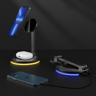 China New 2022 High Speed ​​Portable Magnetic Wireless Charger Foldable Wireless Charger Fit For Iphone Android Phone Earphone 2 In 1 Fast Charging for sale