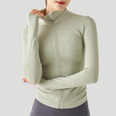 China 2021 Autumn Breathable Zipper Long Sleeve Knitted Slim Breathable Sports Jacket Yoga Clothes Top for sale