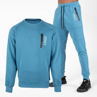 China Men's Set Two-Piece Fashion Tracksuits Cotton Terry Mens Sweatsuit Sportswear Anti-Static Blue French Tracksuit Custom Made Top Fashionable Men for sale