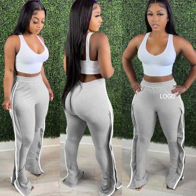 China Anti-Static Popular Solid Plus Size Bell Bottoms Jogging Sports Sweatpants Fashion Clothes Striped Panty Outdoor Casual Woman for sale