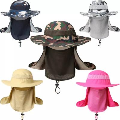 China Good Quality Custom Wide Brim Bucket Hat Breathable Mask Collar Bucket Fishing Sun Hats Caps For Men for sale