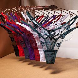 China                  Hot Selling Gauze Embroidery Thongs Women Underwear Transparent Sexy Crotch G-String              for sale