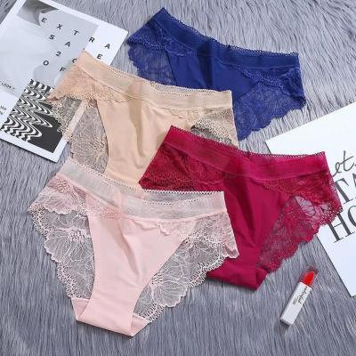 China                  Woman Seamless Lace Underwear MID Waist Panties Back Brief Traceless Women Ice Silk Panties              for sale