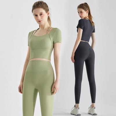 China                  2023 New Yoga Clothing Set Summer Fashion Fine Thread Outside to Wear Fitness Running Sportswear Set Two-Piece              for sale