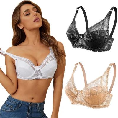 China                  Plus Size Big Women Bra Transparent Lace Thin Big Breast Bra Full Coverage Breast Sexy Bra              for sale