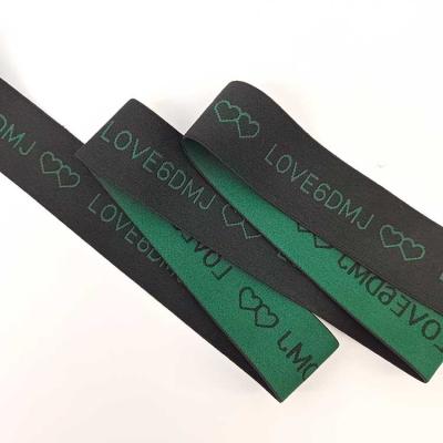 China 4 CM Jacquard Elastic Band Black Elastic Webbing Strap Band Elastic Nylon Webbing Strap with Green Letters for sale