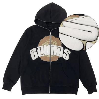 China                  Custom Wholesale 100% Cotton Premium 3D Full Zip up Puff Print Hoodie              for sale