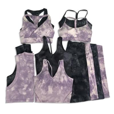 China                  Custom Logo 5 Pieces Yoga Set Tie Dye Sports Bra and Legging Set Workout Yoga Fitness Wear Sets for Women              for sale