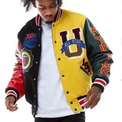 China                  Embroidery Patches Custom Men Letterman Jacket Baseball Leather Street Plus Size Coat Varsity Jacket for Men              for sale