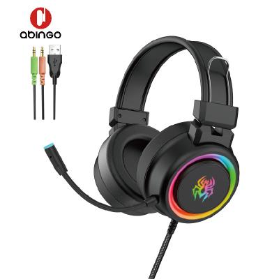 China Headband Abingo Gaming Headset With Microphone RGB Light Stereo Cable Earphones For PC Handband On-ear V5RGB Style for sale