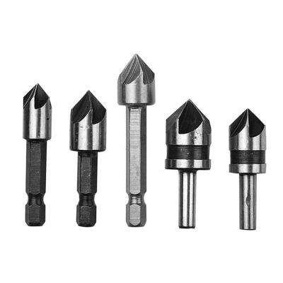 China 5pc Boring and Chamfering 5 Flutes HSS Countersink Drill Bit Set Chamfer Cutter Chamfering Tool for Metal Woodworking for sale