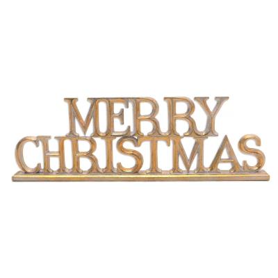 China Hot Sale Europe Holiday Christmas Decorative Natural Pine Showcase Durable Solid Wooden Words Sign for sale