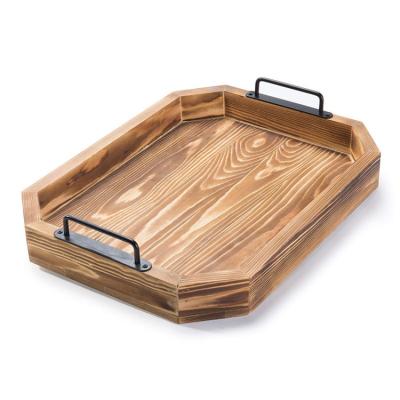 China Sustainable Household Coffee Color Soft Burnt Edge Storage Peach Natural Solid Pine Wood Serving Tray for sale