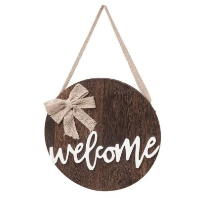 China Imitation Antique Front Door Decor Round Wood Rustic Welcome Sign for Home Christmas for sale