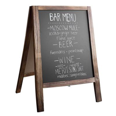 China Eco-Freindly Sturdy Freestanding Sandwich Board Menu Stained Wooden Display Pizarra for sale