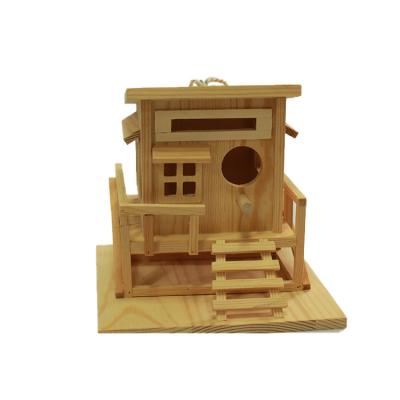 China Viable Creative Wall Mounted Outdoor Wooden Bird Nest House Build Aviator Building Kit Aviary Feeder for sale