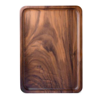 China Eco-Freindly Modern Kitchen Decoration Rectangular Black Walnut Wood Serving Trays for sale