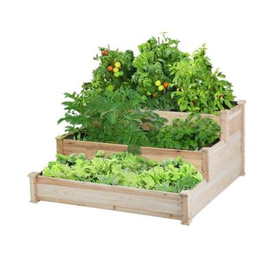 China Eco-Freindly Decorative Stable 3 Tier Backyard Natural Wooden Small Raised Bed for sale