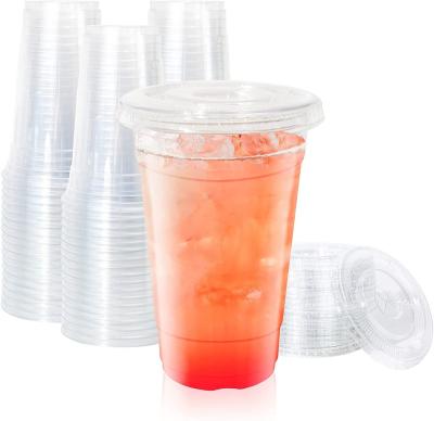 China Custom Beverage Logo Printed Disposable Cold-Hot Clear Plastic Boba Bubble Cup PP Lid Plastic Beverage Cups for sale