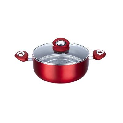 China Sustainable Non-Stick Soft Touch Casserole / Sauce Pot With Gray Pressed Aluminum Soup Lid And Stock Pots Tempered Glass Lid Aluminum Alloy for sale