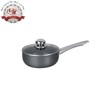 China Sustainable Eco-Friendly Pressed Aluminum Stainless Steel Non Stick Sauce Pan Hard Anodized Exporter With Glass Lid for sale