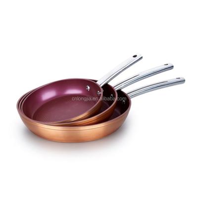 China Durable Aluminum Non-stick Copper Coating Frying Pan With Stainless Steel Handle 20cm 24CM 28cm Set for sale