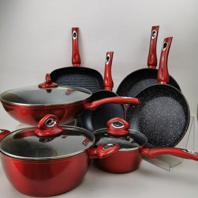 China Top quality sustainable red electromagnetic cookware set cutlery set kitchen cookware set non-stick for sale