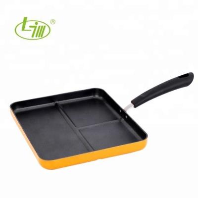 China 28cm Sustainable Orange Painted Aluminum Non-Stick Divided Grill Pan With Bakelite Handle for sale