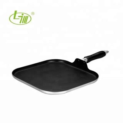 China Sustainable High Quality Aluminum Non-Stick Square Frying Pans for BBQ, 2 Layers Black Coating, Sand Polishing Exterior, Bakelite Handle Optional for sale