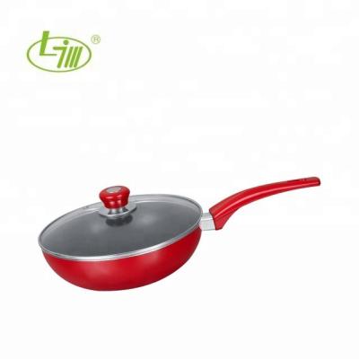 China 30cm Sustainable Water Stir Fry Wok Black Nonstick Pan, Induction Bottom, Glass Lid for sale