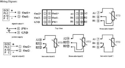 China WAYJUN 3000VDC Isolierung RTD PT100 Temperatur Signal Isolatoren ((zwei in zwei aus) Grüner DIN35 Signalwandler zu verkaufen