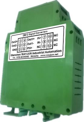 China 4-20mA/0-10V current isolation splitter WAYJUN 3000VDC  one in two out signal converter green DIN35 CE approved for sale